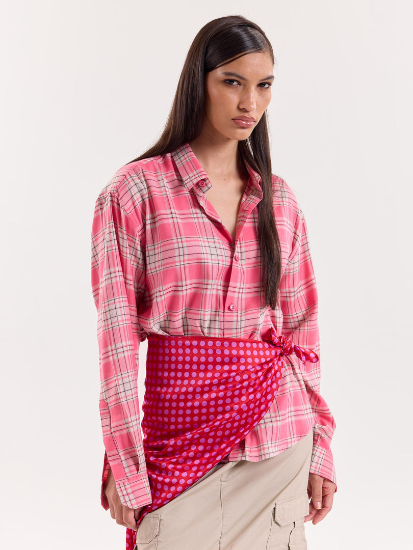 Bright Pink Checkered Cropped Shirt