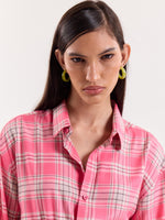 Load image into Gallery viewer, Bright Pink Checkered Cropped Shirt