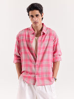 Load image into Gallery viewer, Bright Pink Checkered Cropped Shirt
