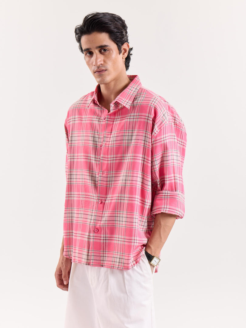 Bright Pink Checkered Cropped Shirt