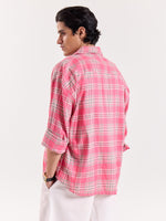 Load image into Gallery viewer, Bright Pink Checkered Cropped Shirt