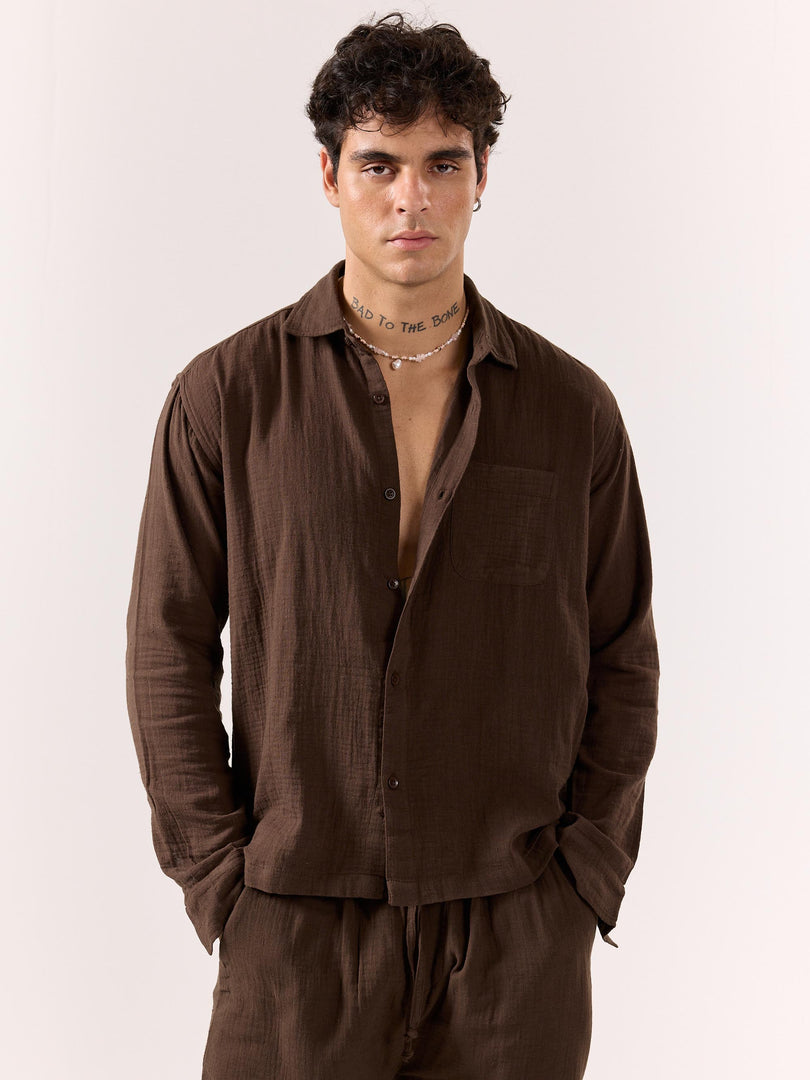 Dark Brown Gauze Holiday Shirt