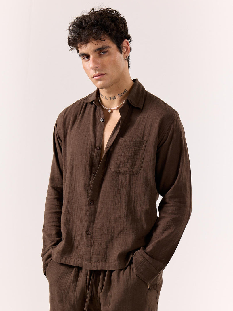 Dark Brown Gauze Holiday Shirt