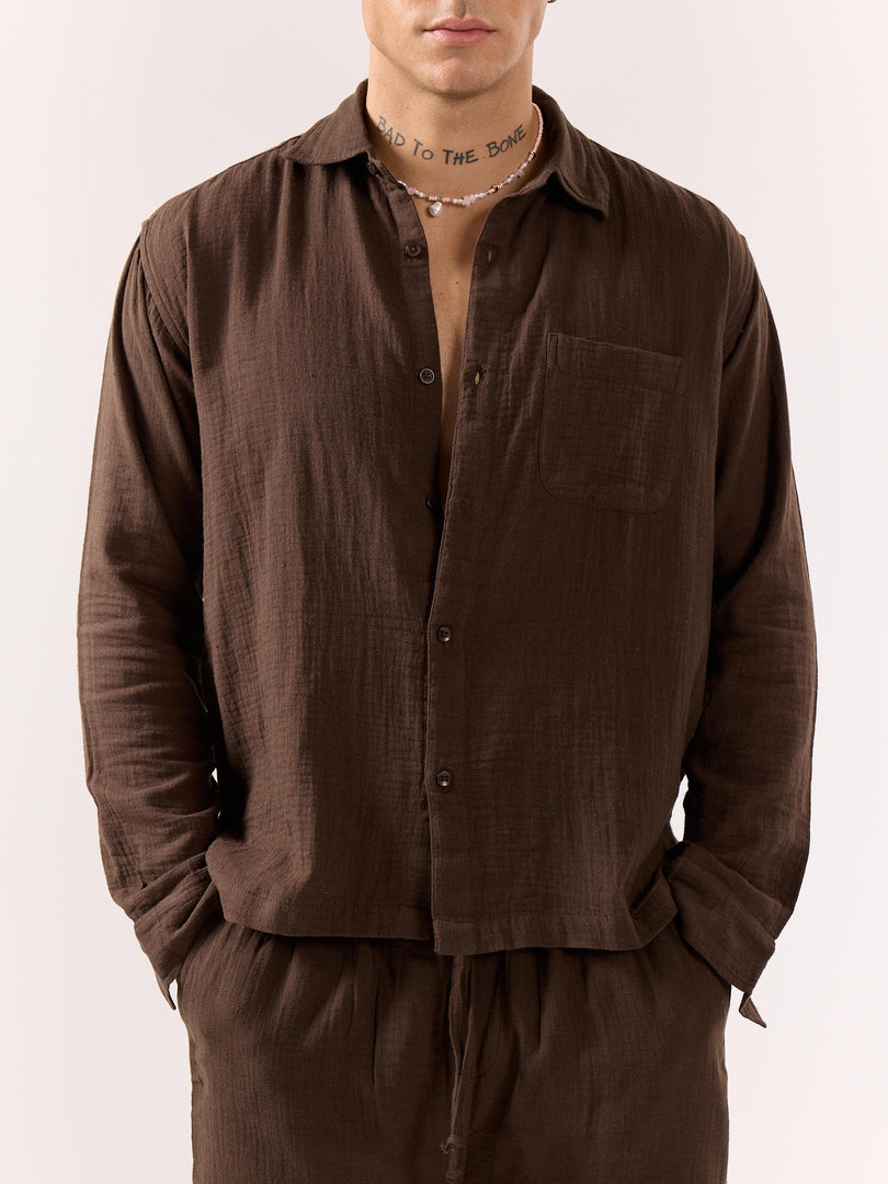 Dark Brown Gauze Holiday Shirt