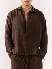 Dark Brown Gauze Holiday Shirt