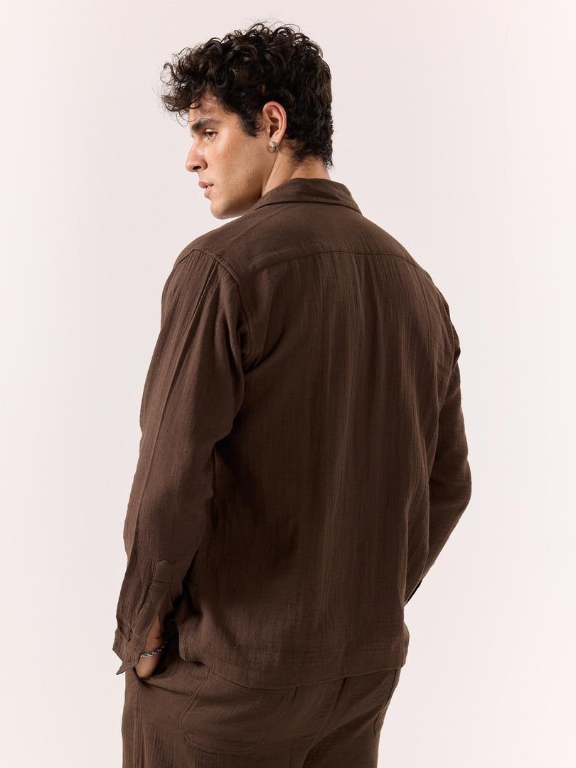 Dark Brown Gauze Holiday Shirt