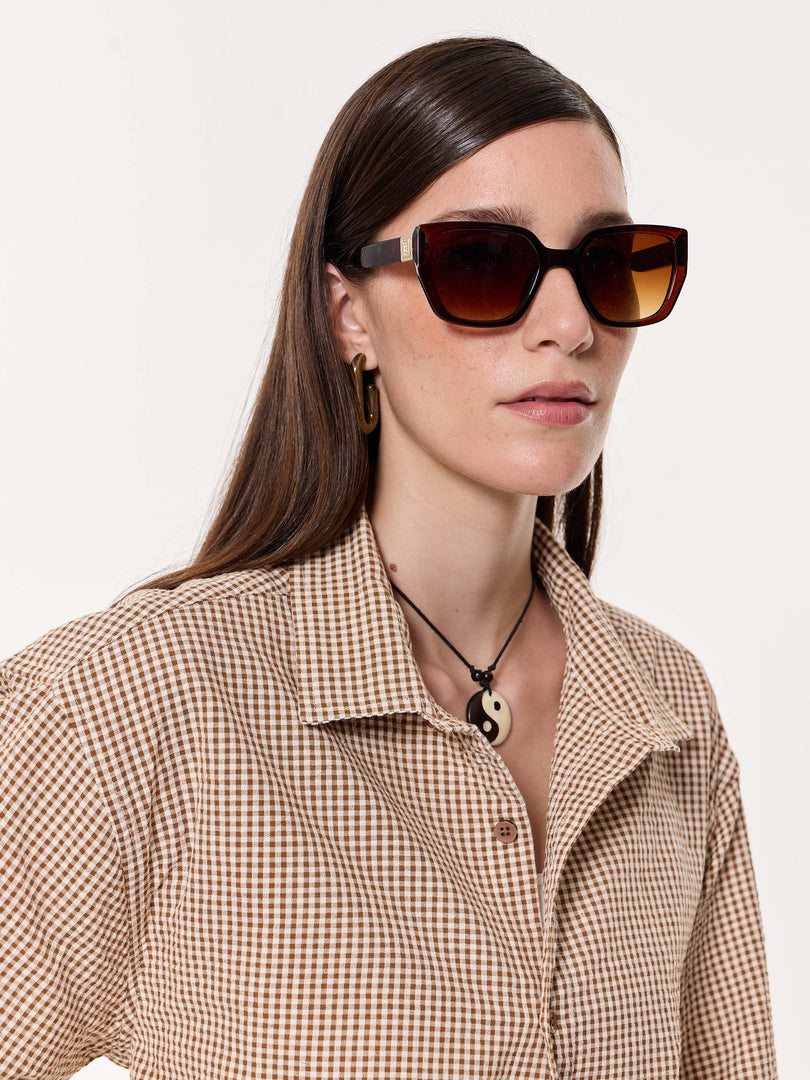 Brown Gingham Oversized Cropped Shirt