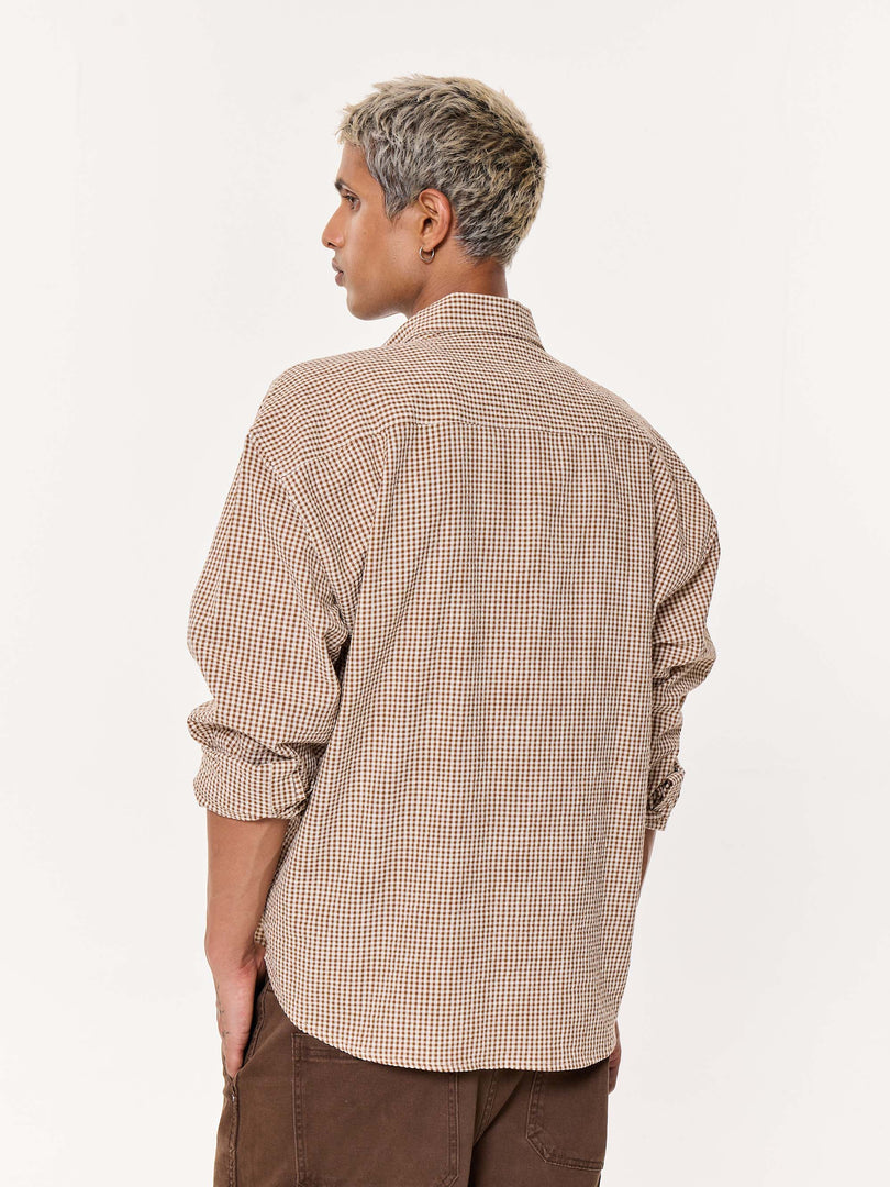 Brown Gingham Oversized Cropped Shirt
