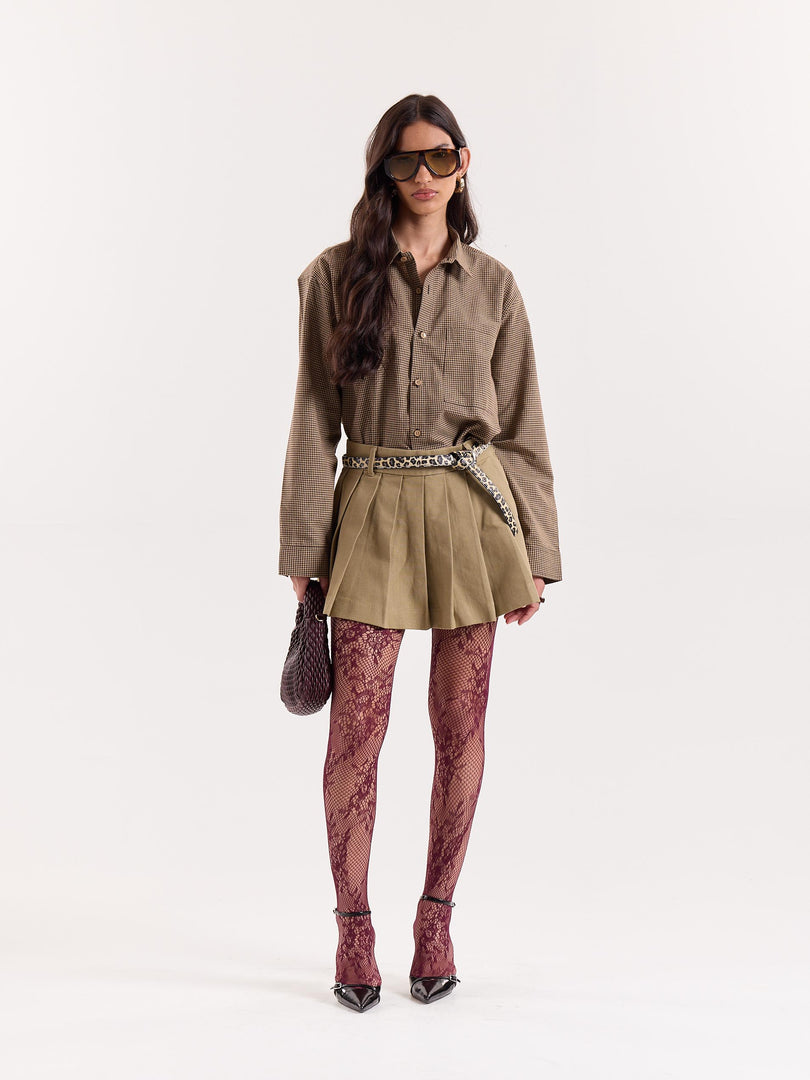 Brown Houndstooth Cropped Shirt