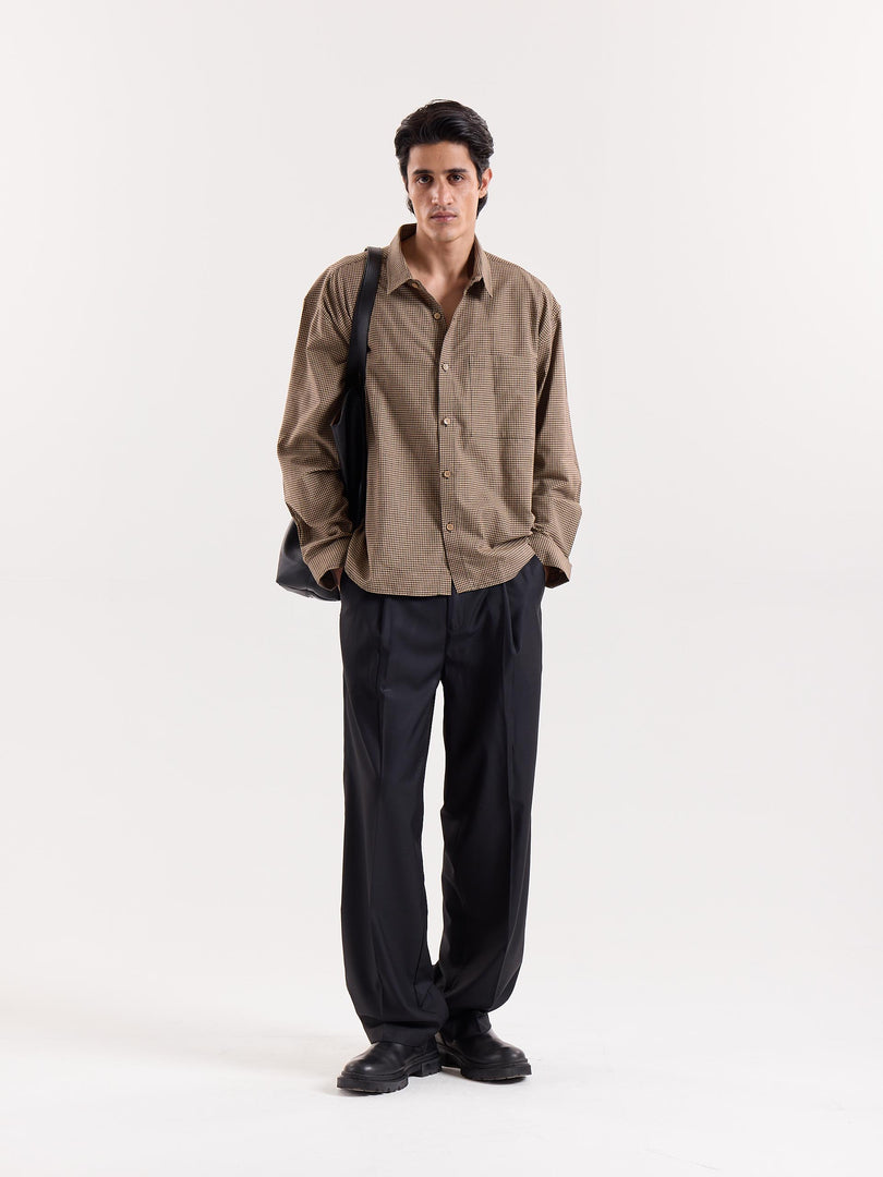 Brown Houndstooth Cropped Shirt