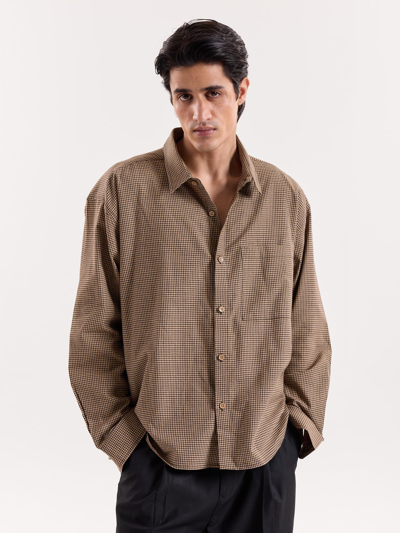 Brown Houndstooth Cropped Shirt