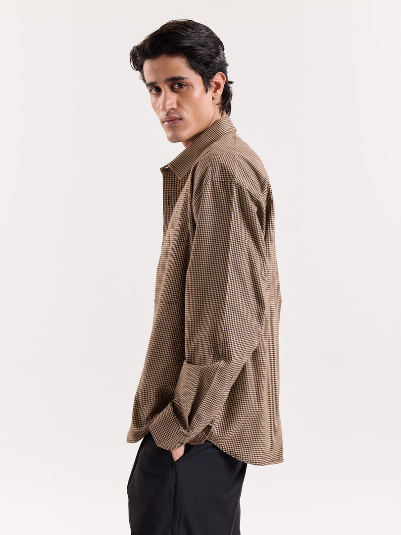 Brown Houndstooth Cropped Shirt