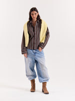 Load image into Gallery viewer, Brown Retro Striped Poplin Cropped Shirt