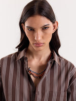 Load image into Gallery viewer, Brown Retro Striped Poplin Cropped Shirt