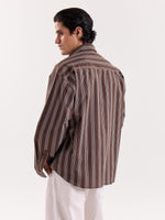 Load image into Gallery viewer, Brown Retro Striped Poplin Cropped Shirt