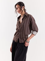 Load image into Gallery viewer, Brown Striped Floral Cropped Shirt