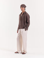 Load image into Gallery viewer, Brown Striped Floral Cropped Shirt