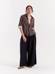 Brown Striped Floral Cropped Shirt