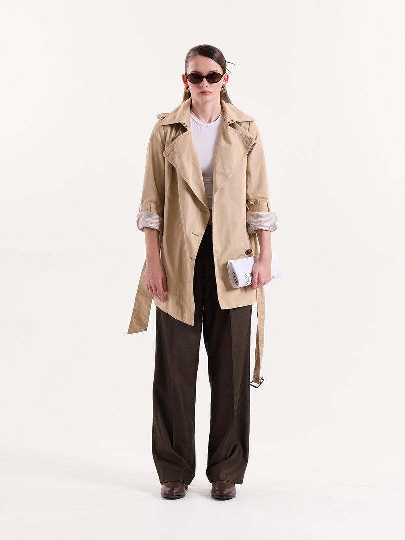 Brown Textured Baggy Fit Trousers