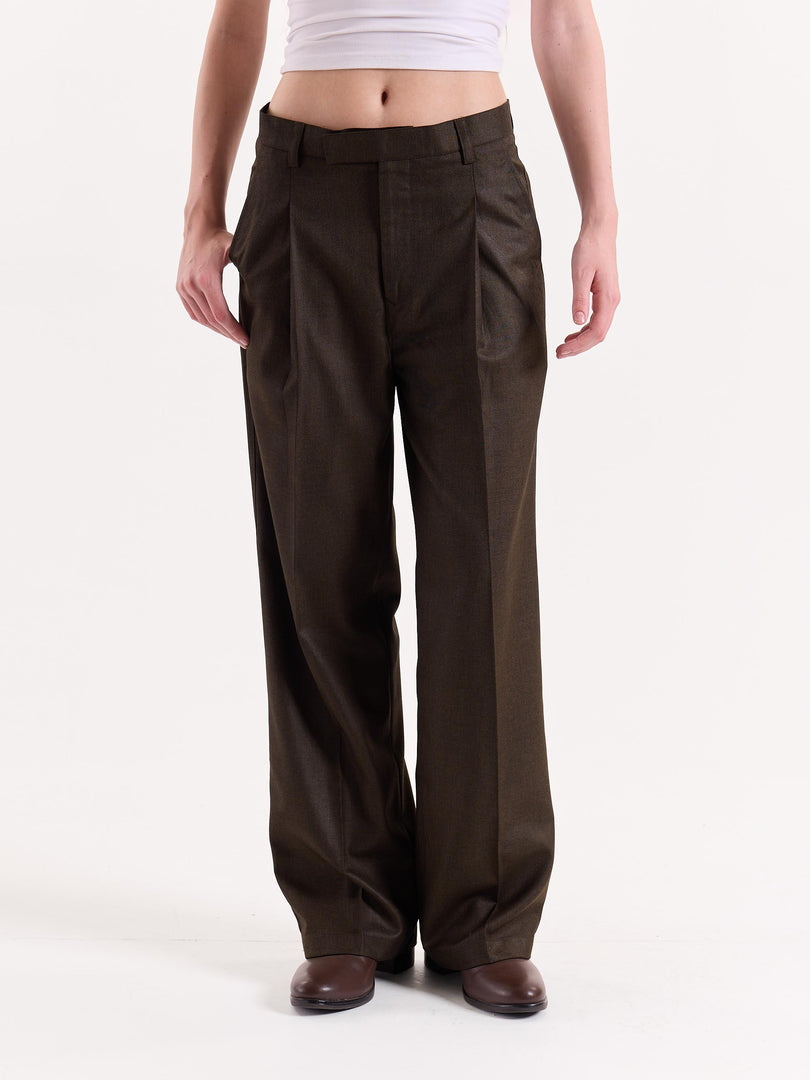 Brown Textured Baggy Fit Trousers