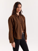 Load image into Gallery viewer, Brown &amp; Black Striped Seersucker Cropped Shirt
