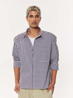 Load image into Gallery viewer, Brown &amp; Blue Checkered Oversized Cropped Shirt