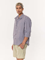 Load image into Gallery viewer, Brown &amp; Blue Checkered Oversized Cropped Shirt