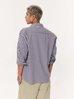 Load image into Gallery viewer, Brown &amp; Blue Checkered Oversized Cropped Shirt