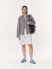 Brown & Blue Checkered Oversized Cropped Shirt