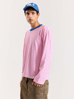 Load image into Gallery viewer, Bubblegum Pink Striped Loose Fit Cropped T-Shirt