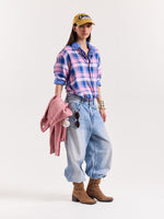 Load image into Gallery viewer, Bubblegum Pink &amp; Blue Checkered Cropped Shirt
