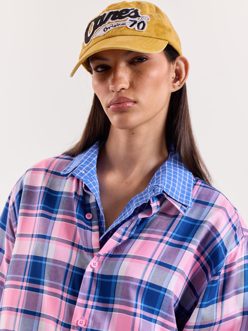 Bubblegum Pink & Blue Checkered Cropped Shirt