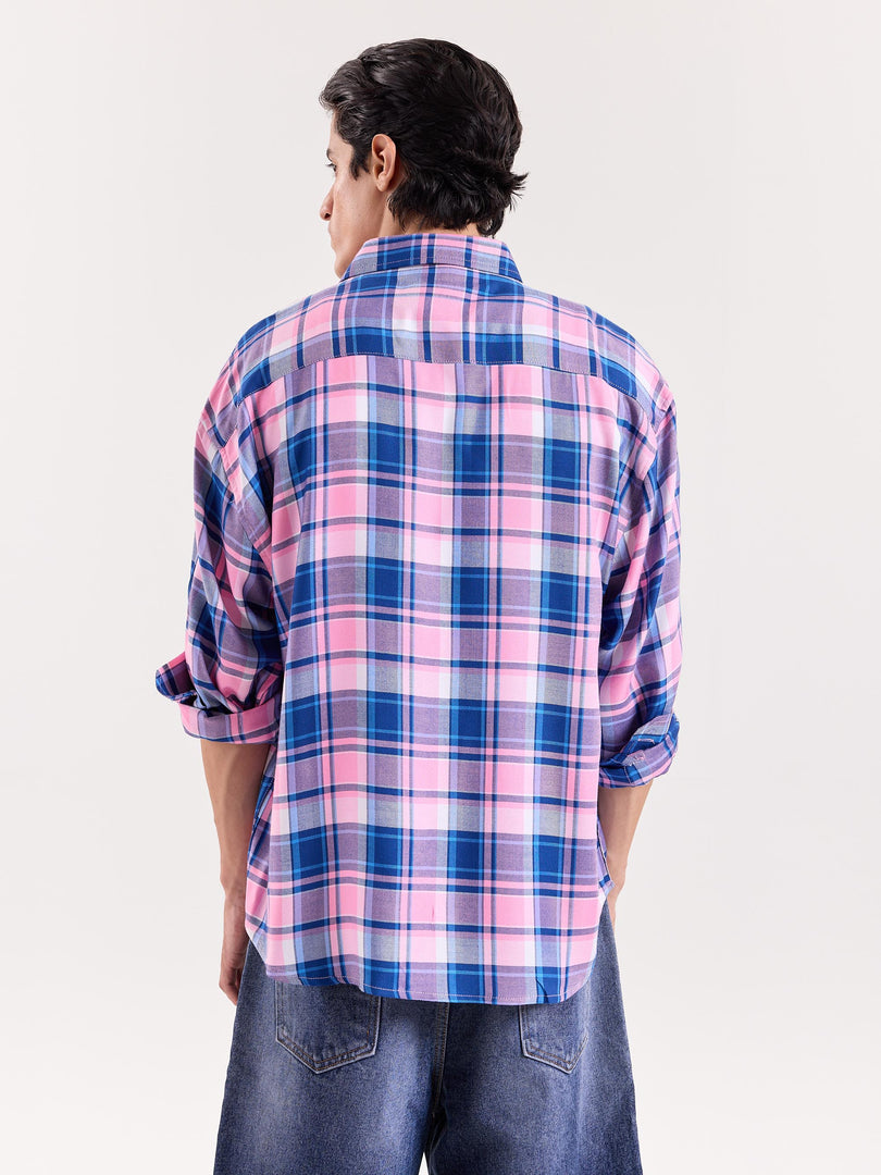 Bubblegum Pink & Blue Checkered Cropped Shirt