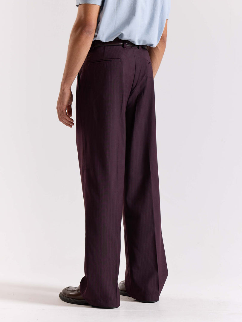 Burgundy Pinstriped Baggy Fit Trousers
