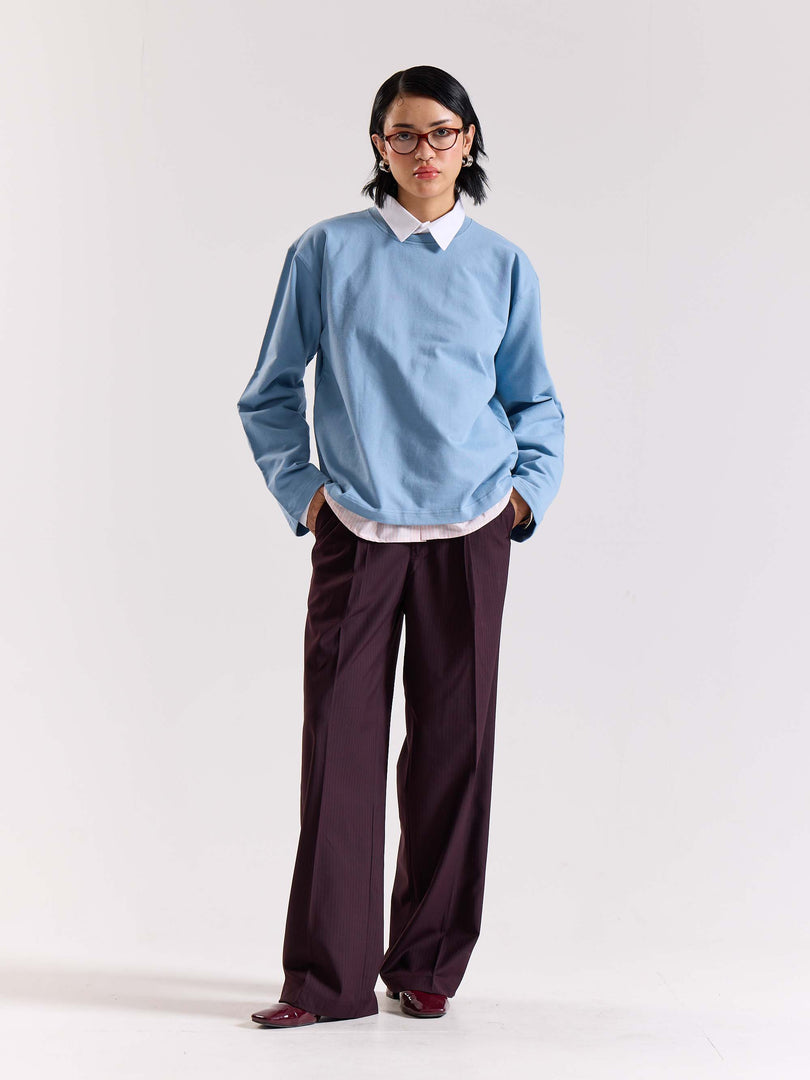 Burgundy Pinstriped Baggy Fit Trousers
