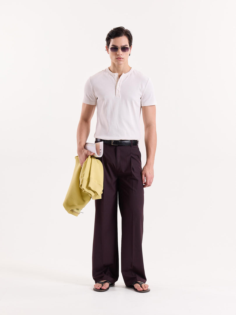 Burgundy Pinstriped Baggy Fit Trousers