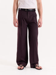 Burgundy Pinstriped Baggy Fit Trousers