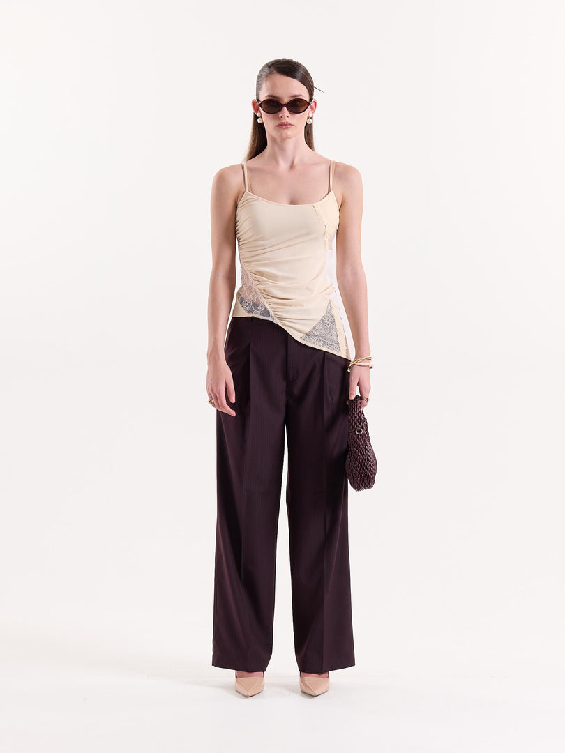 Burgundy Pinstriped Baggy Fit Trousers
