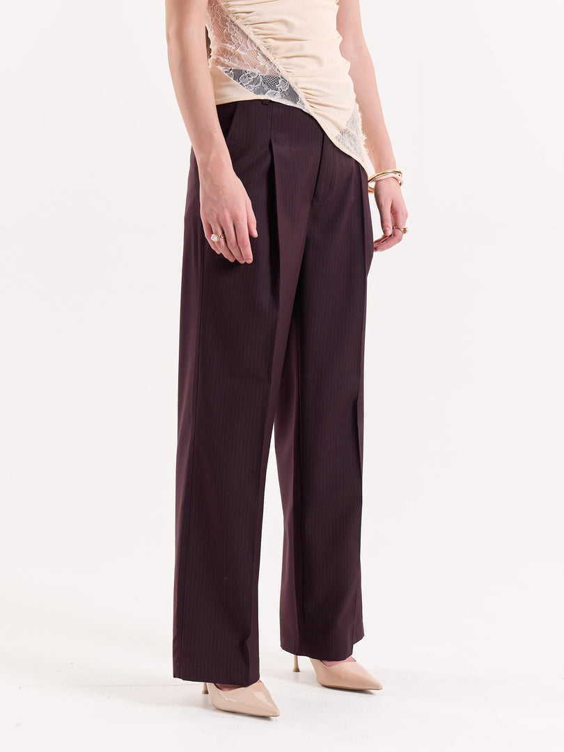 Burgundy Pinstriped Baggy Fit Trousers