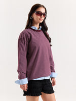 Load image into Gallery viewer, Burgundy &amp; White Striped Loose Fit Cropped T-Shirt