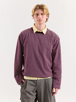 Load image into Gallery viewer, Burgundy &amp; White Striped Loose Fit Cropped T-Shirt