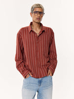 Load image into Gallery viewer, Burnt Red Striped Oversized Cropped Shirt