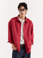 Load image into Gallery viewer, Cherry Red Linen Cropped Shirt