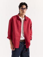 Load image into Gallery viewer, Cherry Red Linen Cropped Shirt