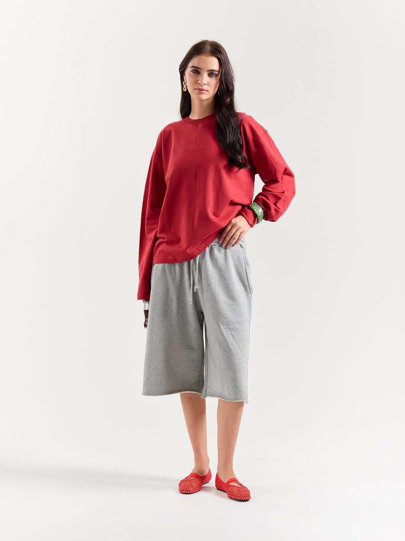 Cherry Red Loose Fit Cropped T-Shirt