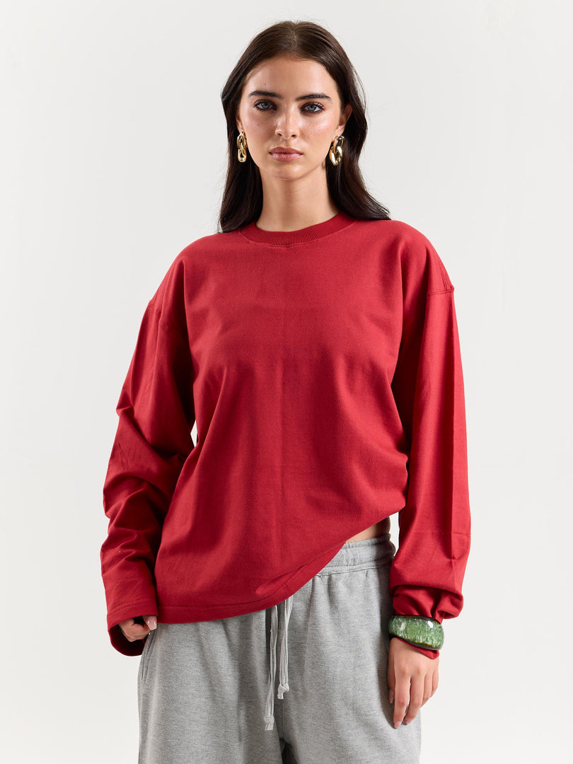 Cherry Red Loose Fit Cropped T-Shirt