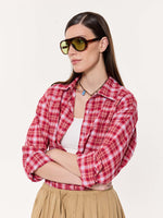 Load image into Gallery viewer, Cherry Red Oversized Cropped Gauze Shirt