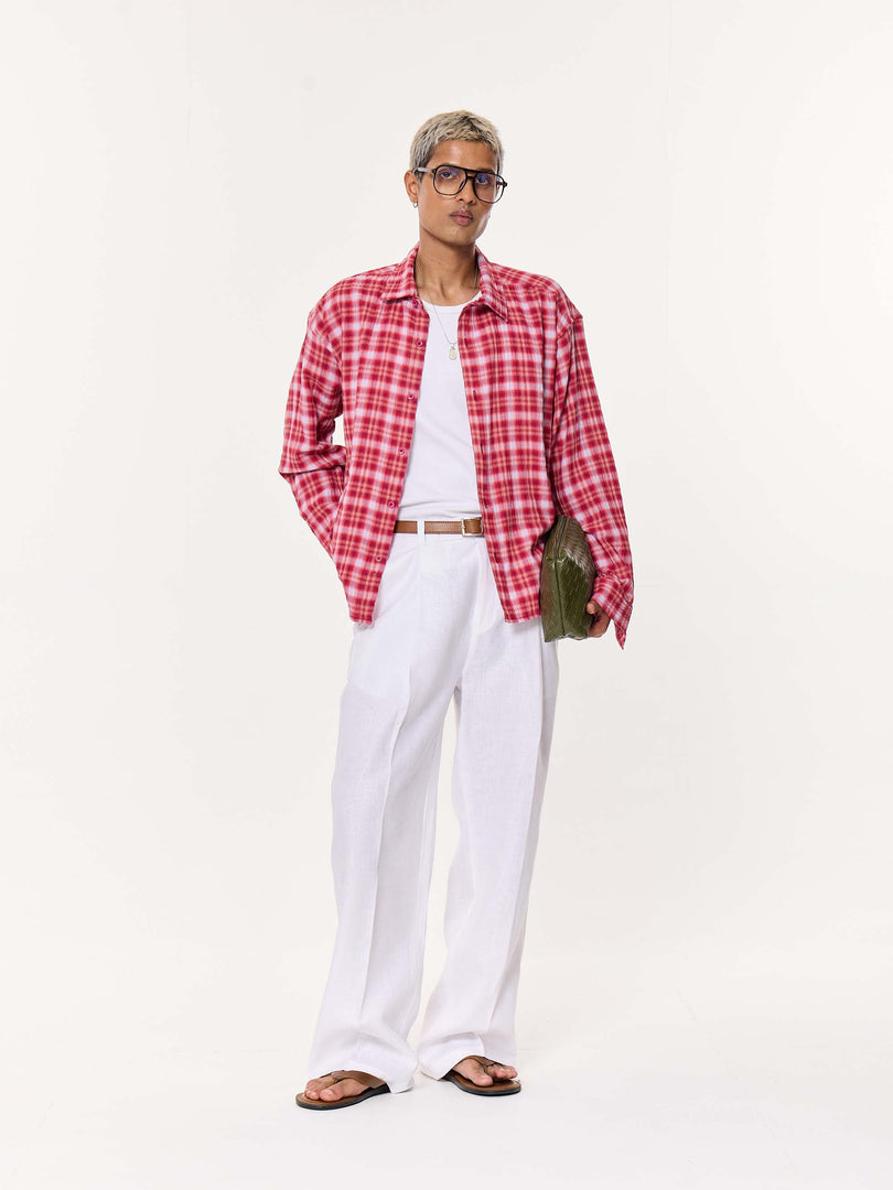 Cherry Red Oversized Cropped Gauze Shirt