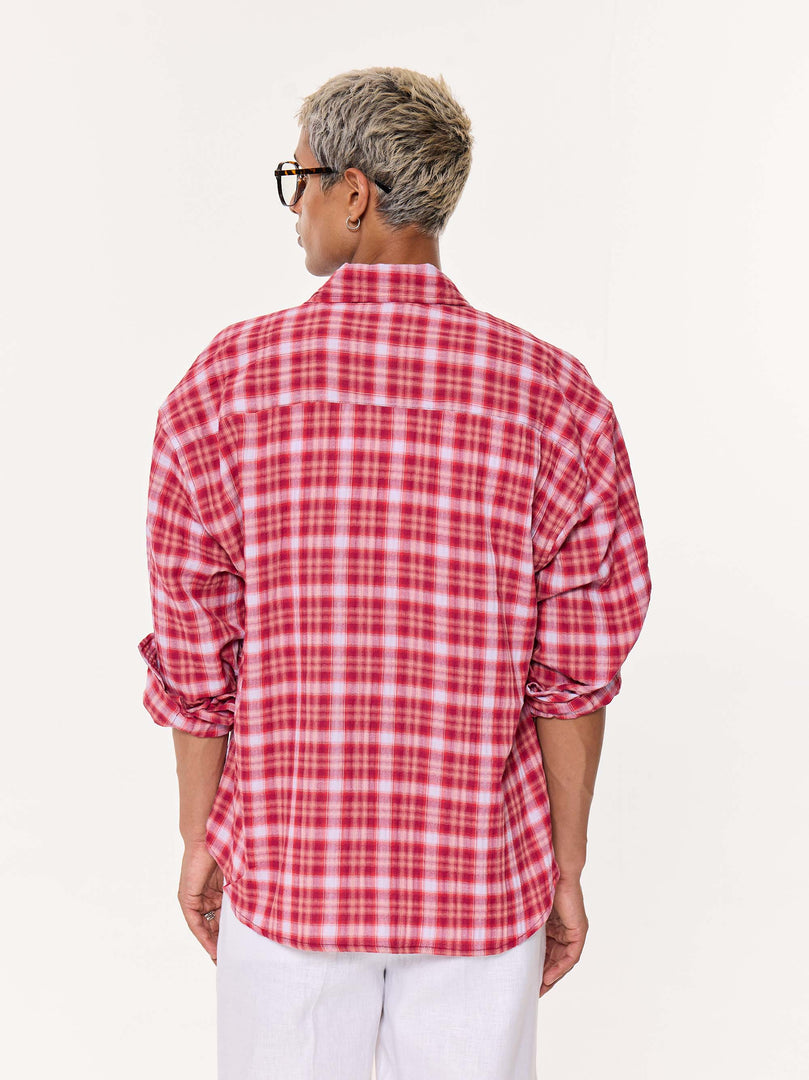 Cherry Red Oversized Cropped Gauze Shirt