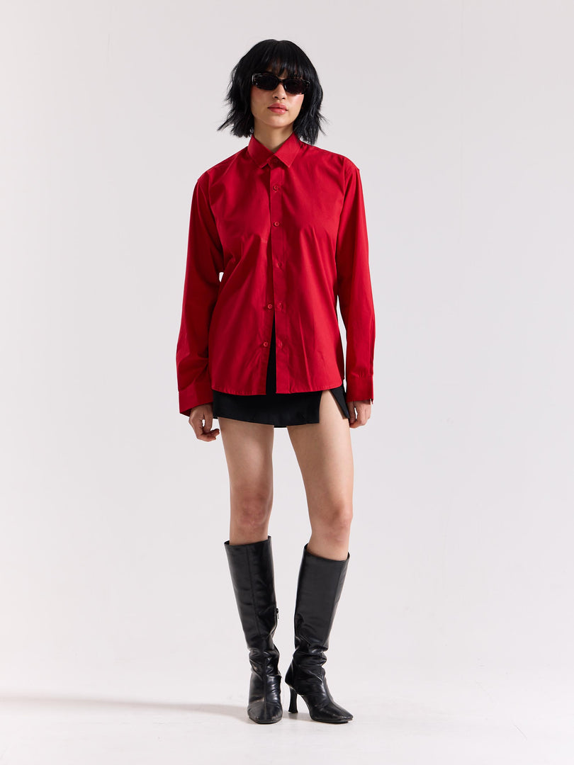 Cherry Red Poplin Shirt